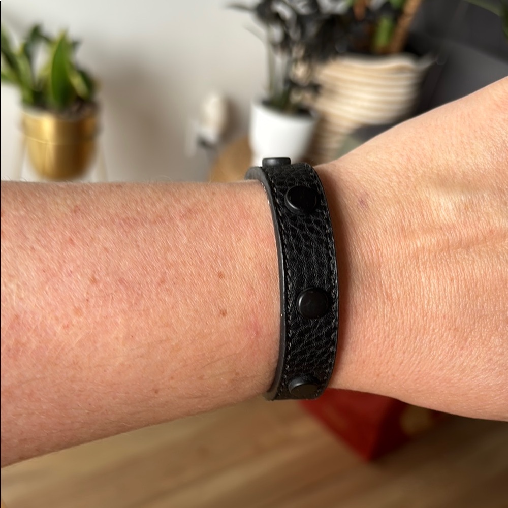 Black Leather Bracelet with Studs